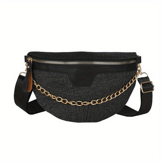 Vintage Denim Fanny Pack Crossbody Bag Chain Decor