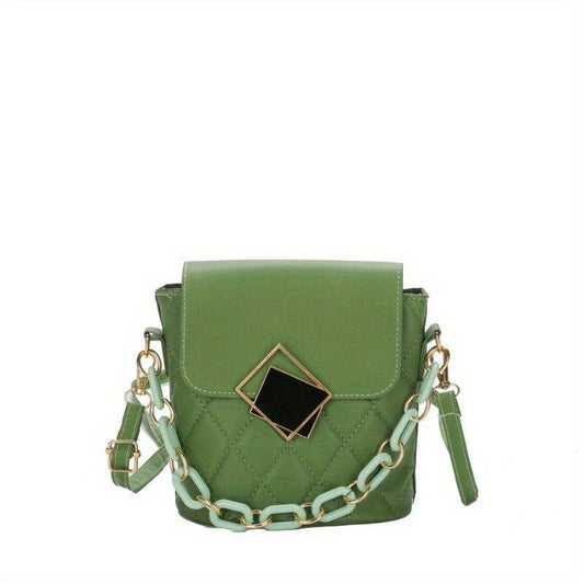 Geometric Pattern Shoulder Bag Flap Crossbody with Chain Decor
