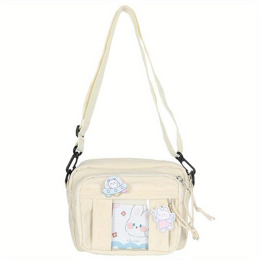 Square Solid Shoulder Bag Preppy Style Clear Front Pocket Bag