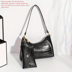 Crocodile Embossed Baguette Bag with Long Purse