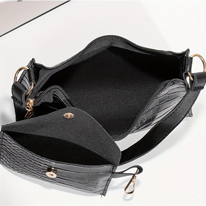 Crocodile Embossed Baguette Bag with Long Purse