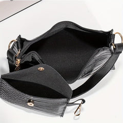 Crocodile Embossed Baguette Bag with Long Purse