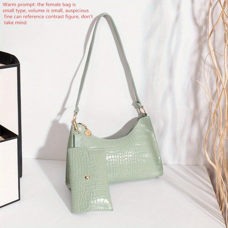 Crocodile Embossed Baguette Bag with Long Purse