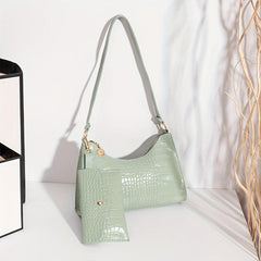 Crocodile Embossed Baguette Bag with Long Purse