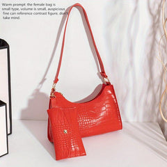 Crocodile Embossed Baguette Bag with Long Purse