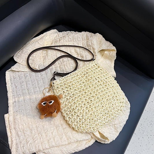 Boho Style Straw Crossbody Bag Hollow Out Shoulder Purse for Summer Beach