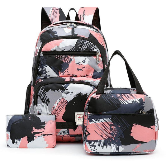 Camouflage Graffiti Print Backpack Set with Lunch Box and Coin Purse