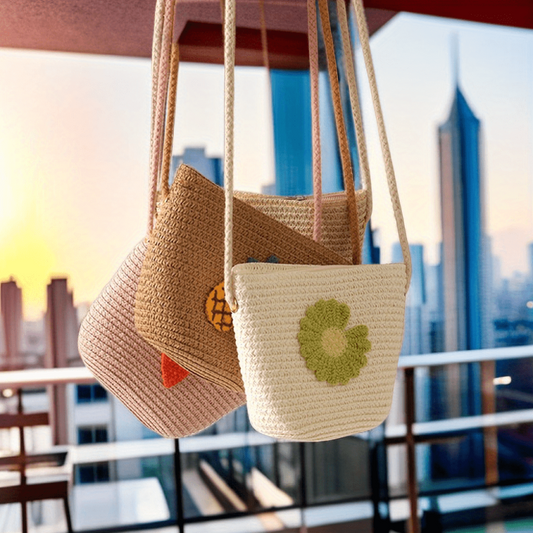 Flower & Fruits Pattern Woven Shoulder Bag
