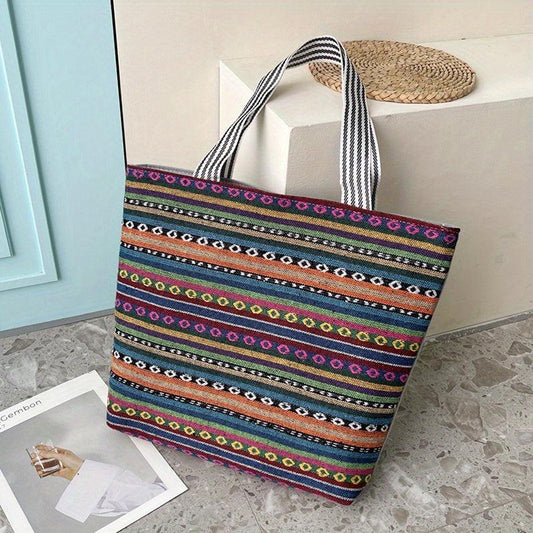 Geometric Printed Ethnic Shoulder Bag Large Capacity Retro Tote Bag