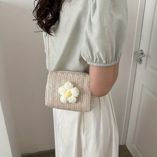 Straw Crossbody Bag Boho Style Chain Shoulder Bag Summer Beach Purse