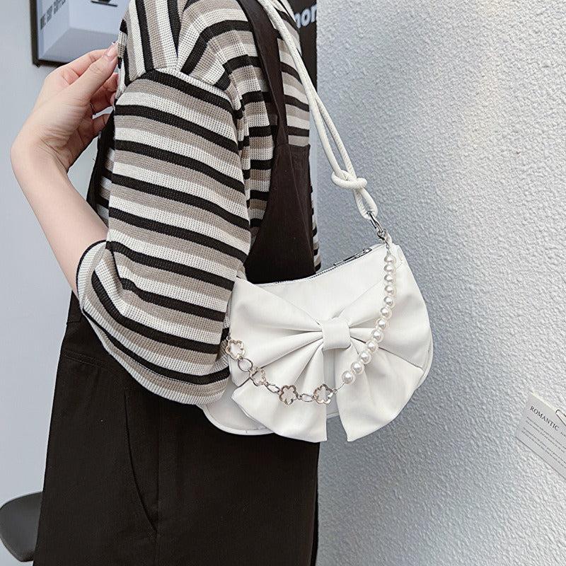 Stylish Bowknot Decor Baguette Bag with Chain Strap