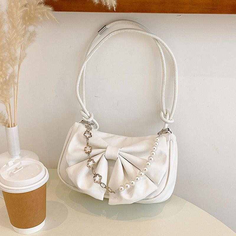 Stylish Bowknot Decor Baguette Bag with Chain Strap