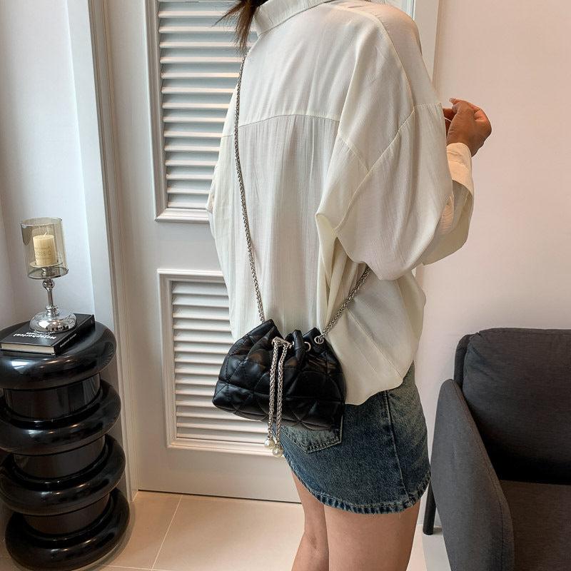 Mini Quilted Crossbody Bucket Bag PU Shoulder Bag Women's Casual Handbag