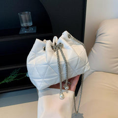 Mini Quilted Crossbody Bucket Bag PU Shoulder Bag Women's Casual Handbag