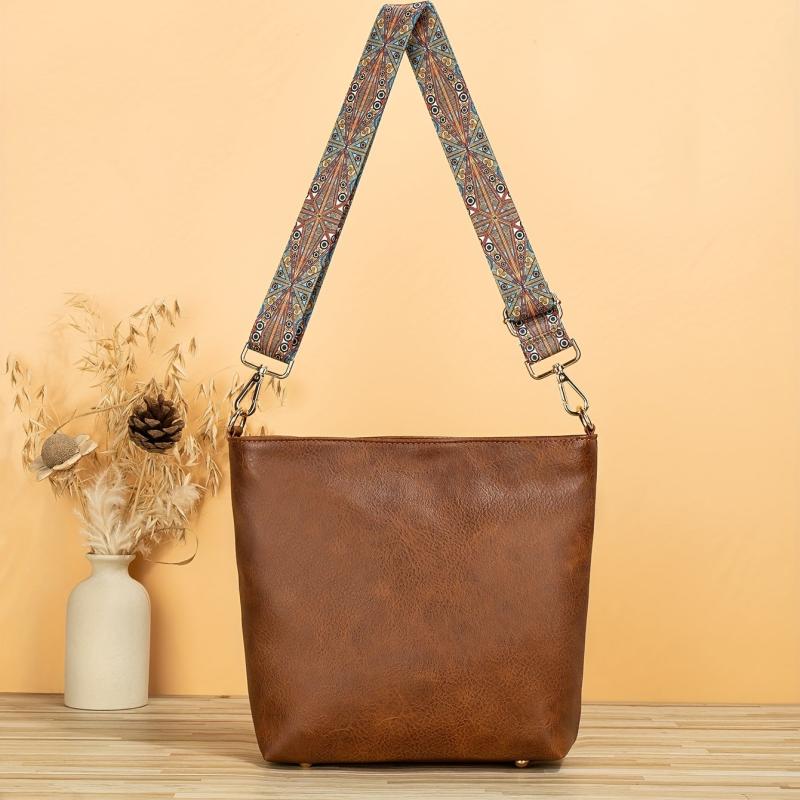 Retro Style Bucket Bag Ethnic Strap Crossbody Bag With Guitar Strap