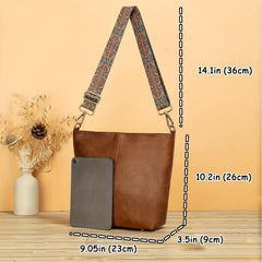 Retro Style Bucket Bag Ethnic Strap Crossbody Bag With Guitar Strap