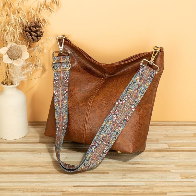 Retro Style Bucket Bag Ethnic Strap Crossbody Bag With Guitar Strap