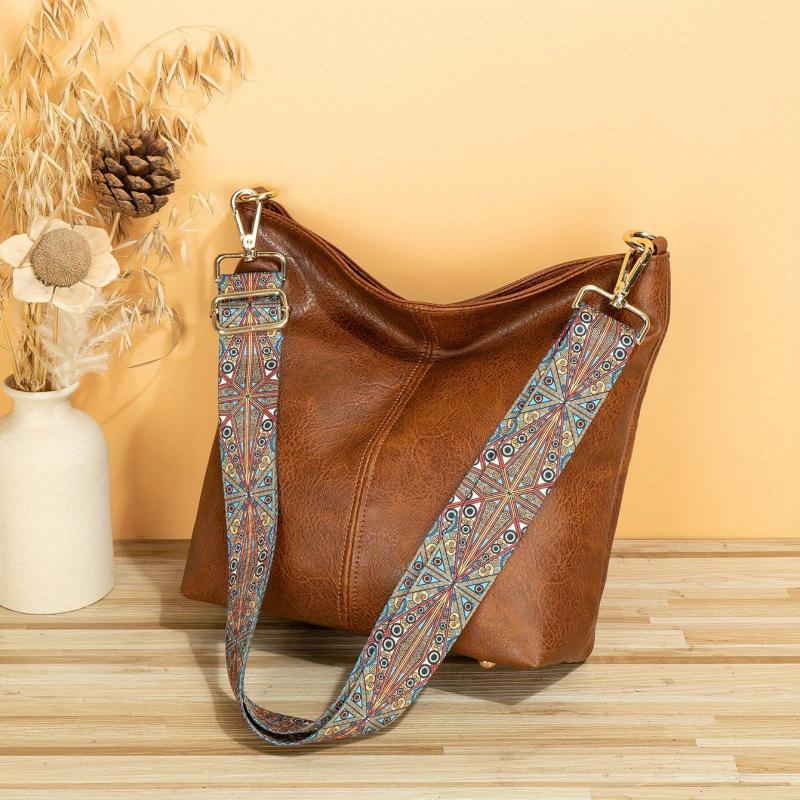 Retro Style Bucket Bag Ethnic Strap Crossbody Bag With Guitar Strap