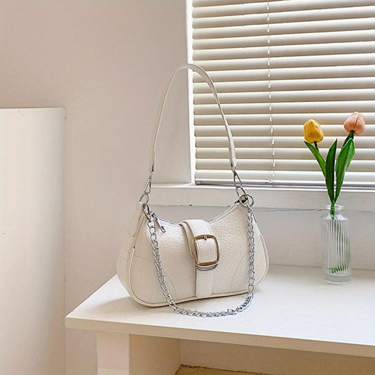 Y2K Denim Crossbody Chain Shoulder Bag Buckle Stitch Baguette Bag