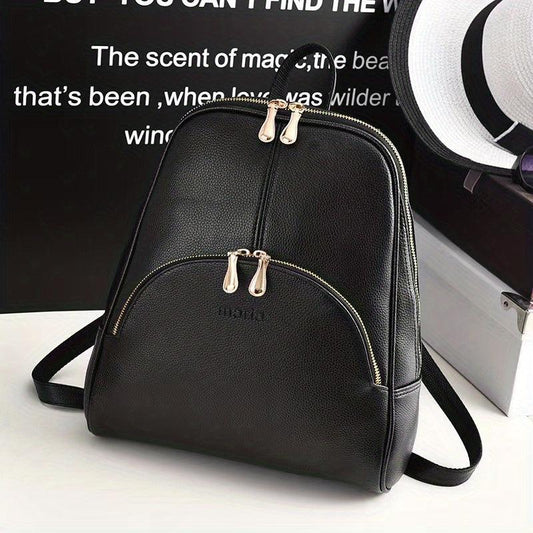 Large Capacity Solid Backpack PU Leather School Travel Bag