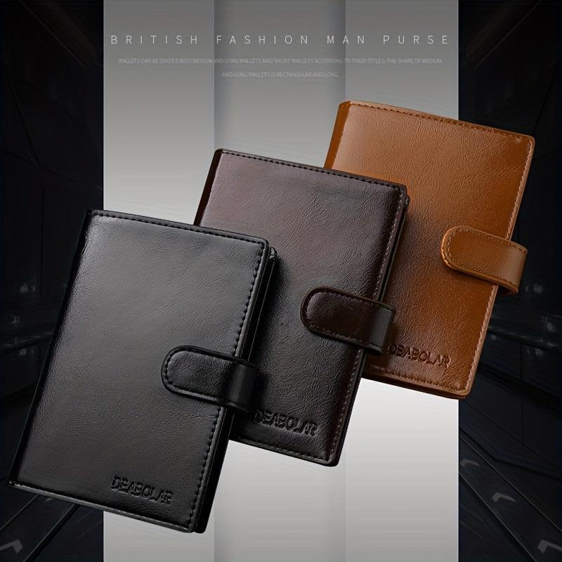 Men's PU Leather Short Wallet Snap Button Wallet Large Capacity Card Holder