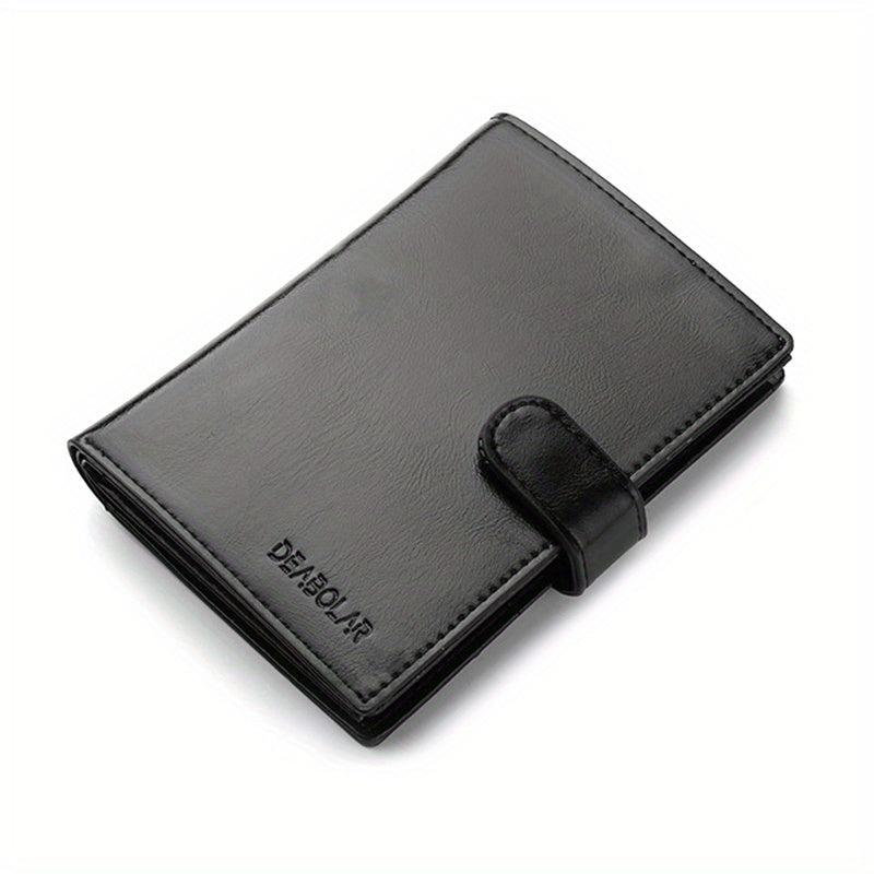 Men's PU Leather Short Wallet Snap Button Wallet Large Capacity Card Holder