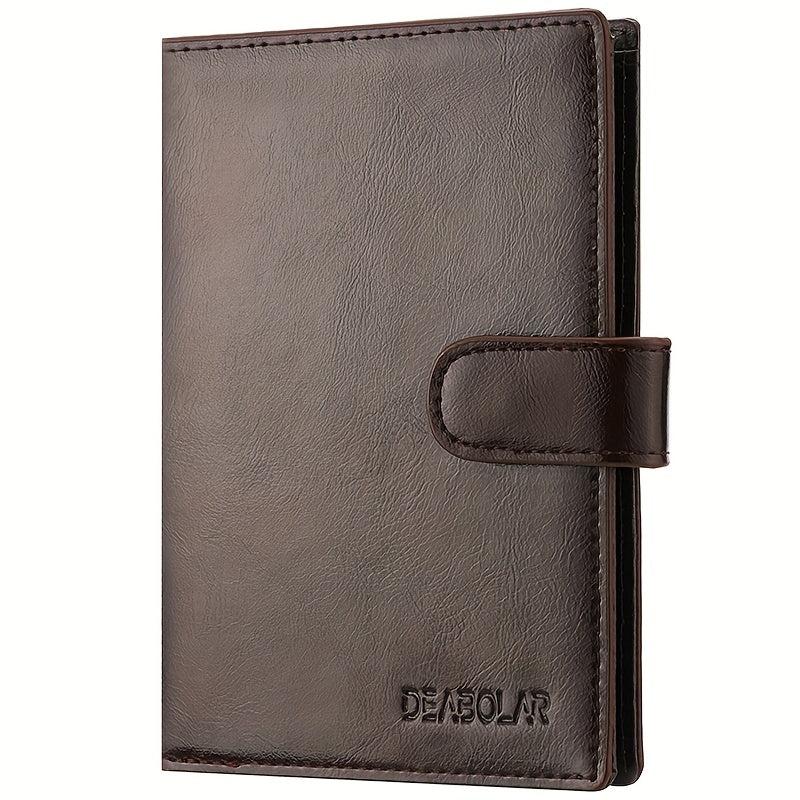 Men's PU Leather Short Wallet Snap Button Wallet Large Capacity Card Holder