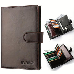 Men's PU Leather Short Wallet Snap Button Wallet Large Capacity Card Holder