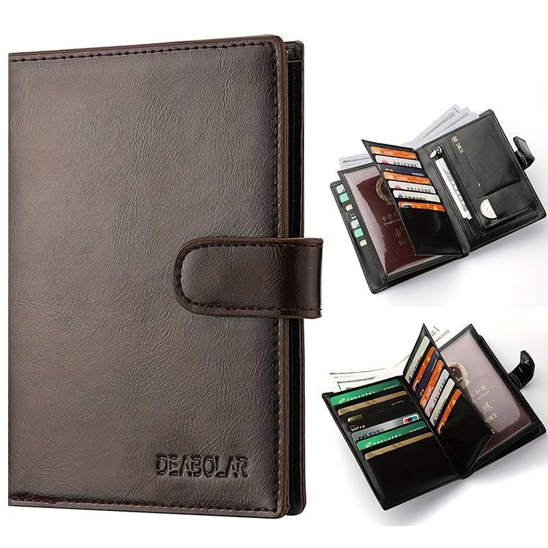 Men's PU Leather Short Wallet Snap Button Wallet Large Capacity Card Holder