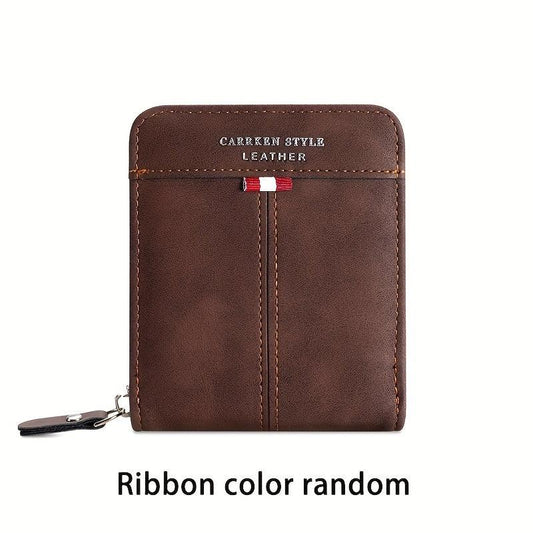 Men's Zipper Card Holder Short Wallet Leather Large Capacity Card Holder