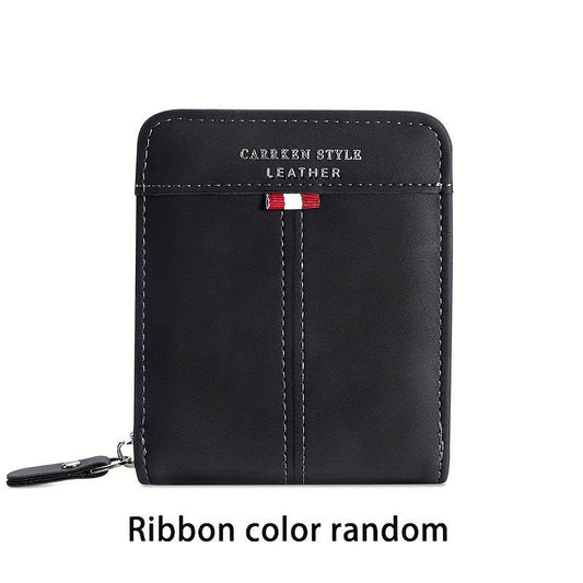 Men's Zipper Card Holder Short Wallet Leather Large Capacity Card Holder