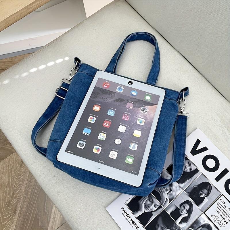 Denim Shoulder Bag Stylish Handbag Casual Bag With Detachable Strap