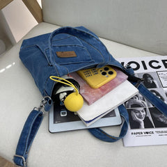 Denim Shoulder Bag Stylish Handbag Casual Bag With Detachable Strap