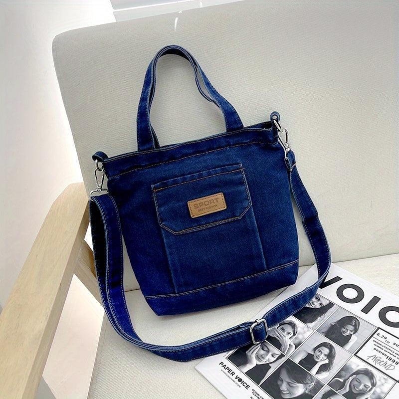 Denim Shoulder Bag Stylish Handbag Casual Bag With Detachable Strap