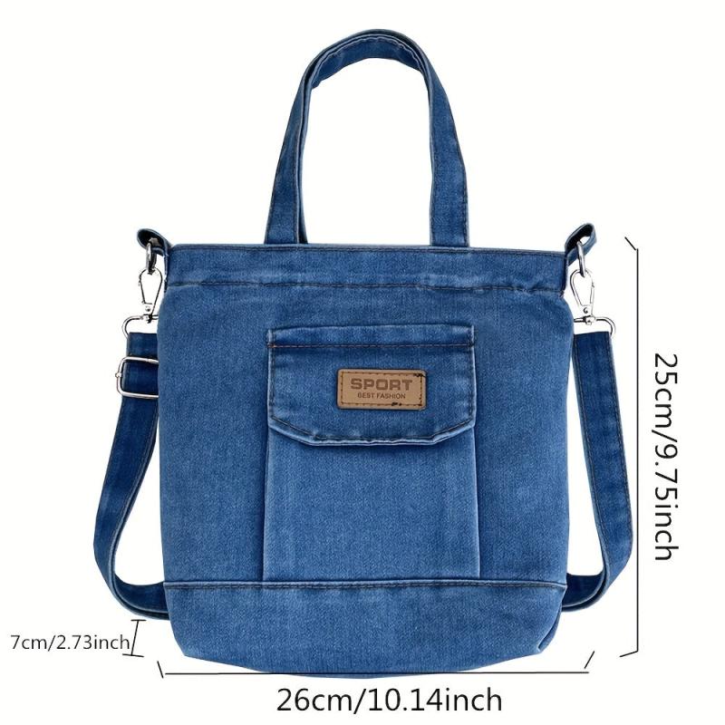 Denim Shoulder Bag Stylish Handbag Casual Bag With Detachable Strap