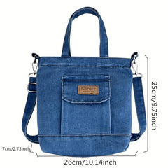 Denim Shoulder Bag Stylish Handbag Casual Bag With Detachable Strap