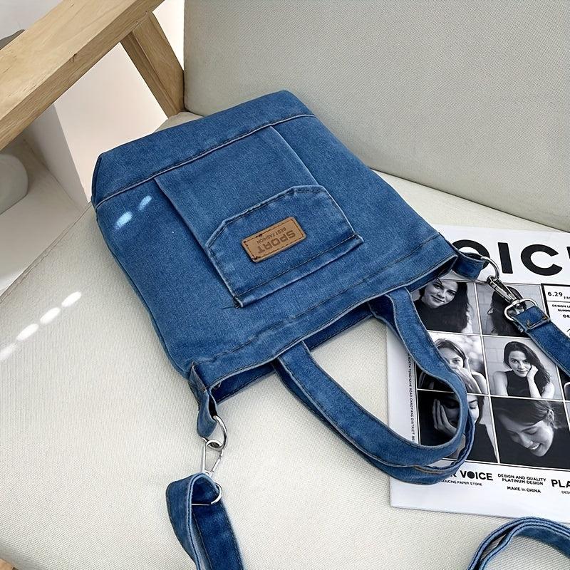 Denim Shoulder Bag Stylish Handbag Casual Bag With Detachable Strap