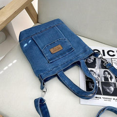 Denim Shoulder Bag Stylish Handbag Casual Bag With Detachable Strap