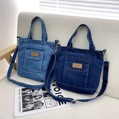 Denim Shoulder Bag Stylish Handbag Casual Bag With Detachable Strap