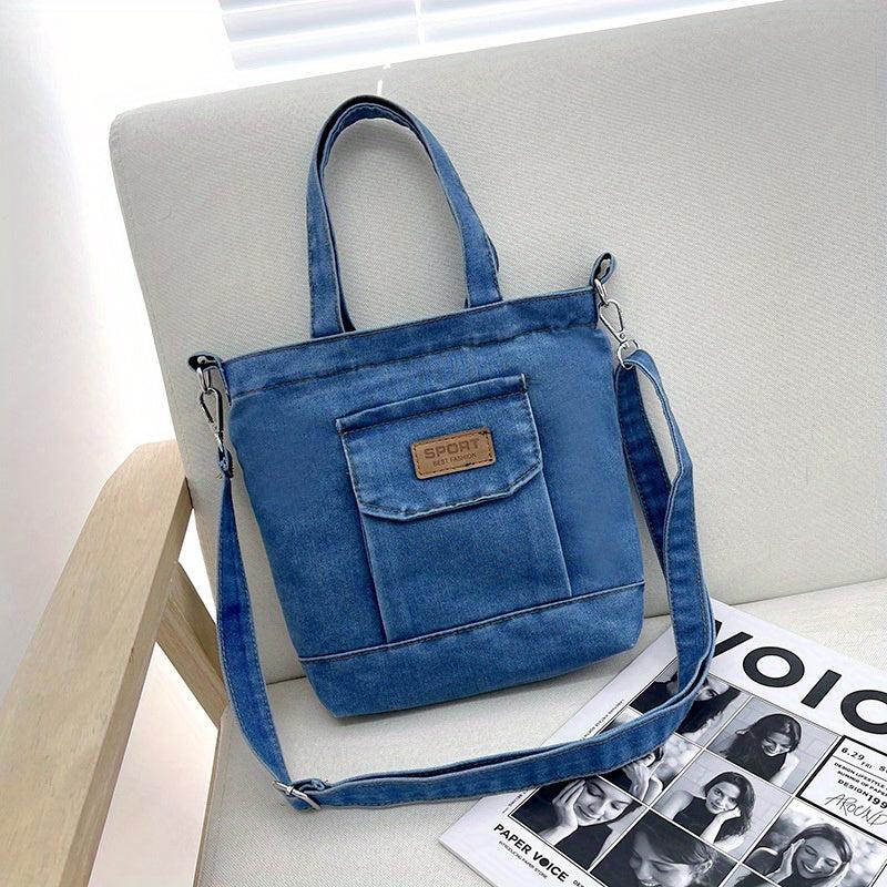 Denim Shoulder Bag Stylish Handbag Casual Bag With Detachable Strap
