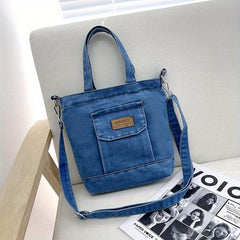Denim Shoulder Bag Stylish Handbag Casual Bag With Detachable Strap