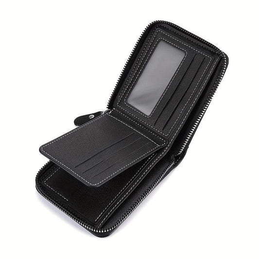 Men's Zipper Card Holder Short Wallet Leather Large Capacity Card Holder Vintage