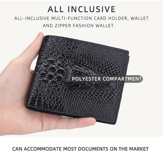 Crocodile Pattern Leather Short Wallet Money Clip Card Holder
