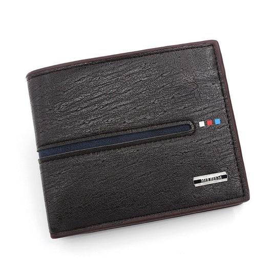 Men's Leather Short Wallet Money Clip Card Holder with Zipper Coin Pocket