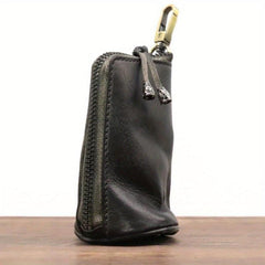 Men's Leather Key Bag Large Capacity Vintage Zipper Key Bag Holder Coin Purse