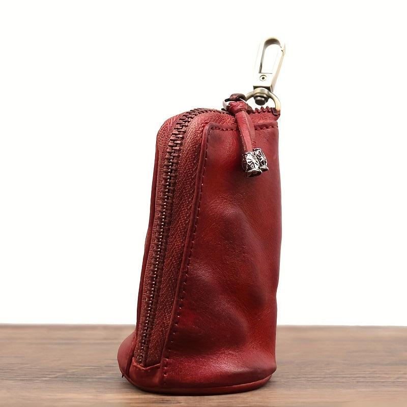 Men's Leather Key Bag Large Capacity Vintage Zipper Key Bag Holder Coin Purse