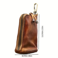 Men's Leather Key Bag Large Capacity Vintage Zipper Key Bag Holder Coin Purse