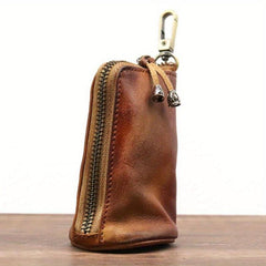 Men's Leather Key Bag Large Capacity Vintage Zipper Key Bag Holder Coin Purse