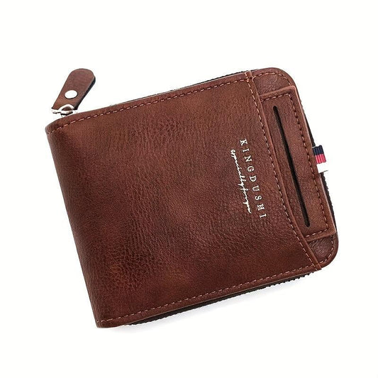 Men's Zipper Card Holder Short Wallet Vintage Multifunctional Card Bag