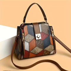 Small Contrast Handbag Buckle Decor Crossbody Bag Retro Printed PU Leather Purse